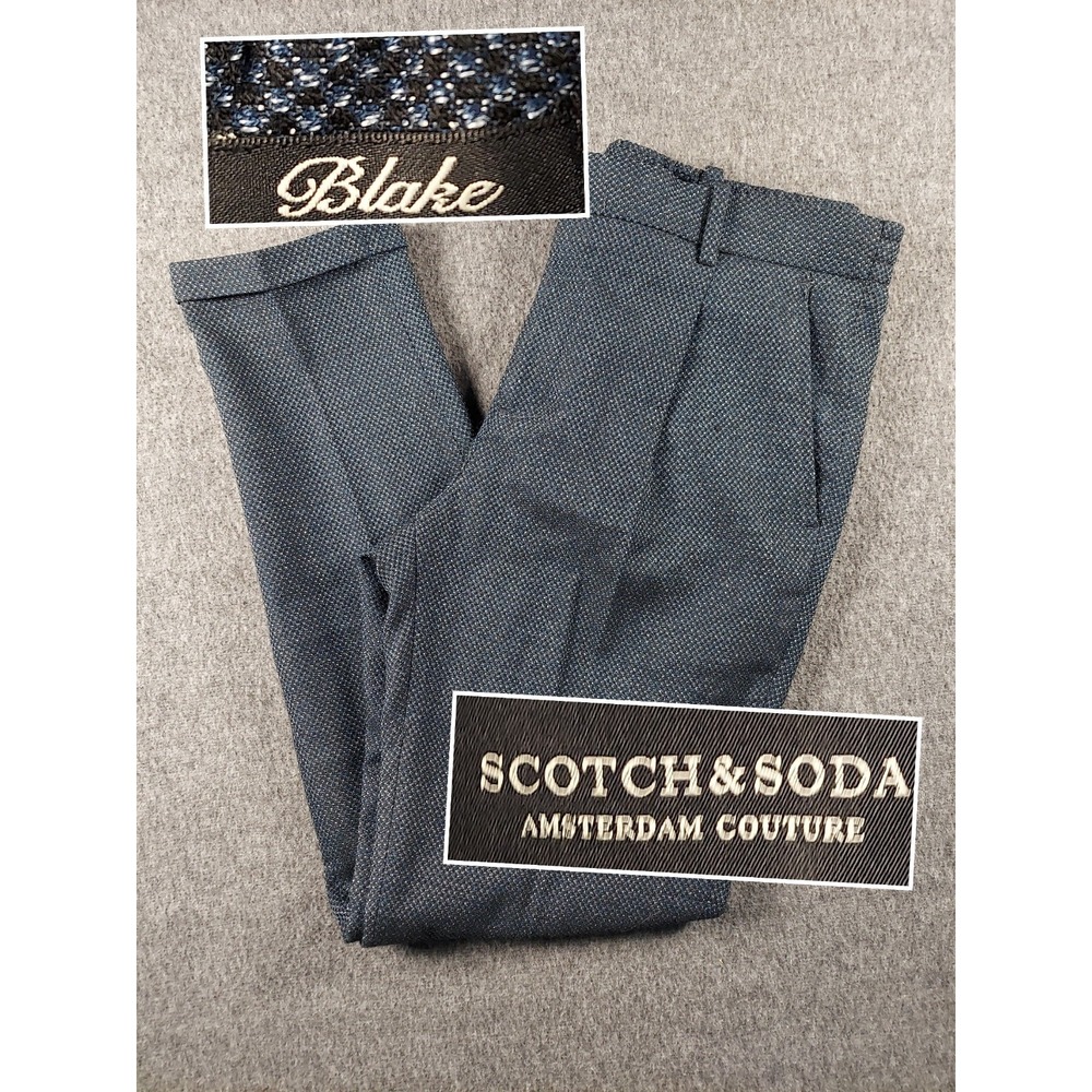 Scotch & Soda Blake Pants Mens 28 Blue Slim Fit Stretch Polka Dot Dress Pant